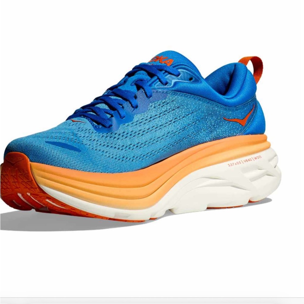 Hoka Bondi 8 Vibrant Blue and Orange Sneakers - Picture 3 of 10